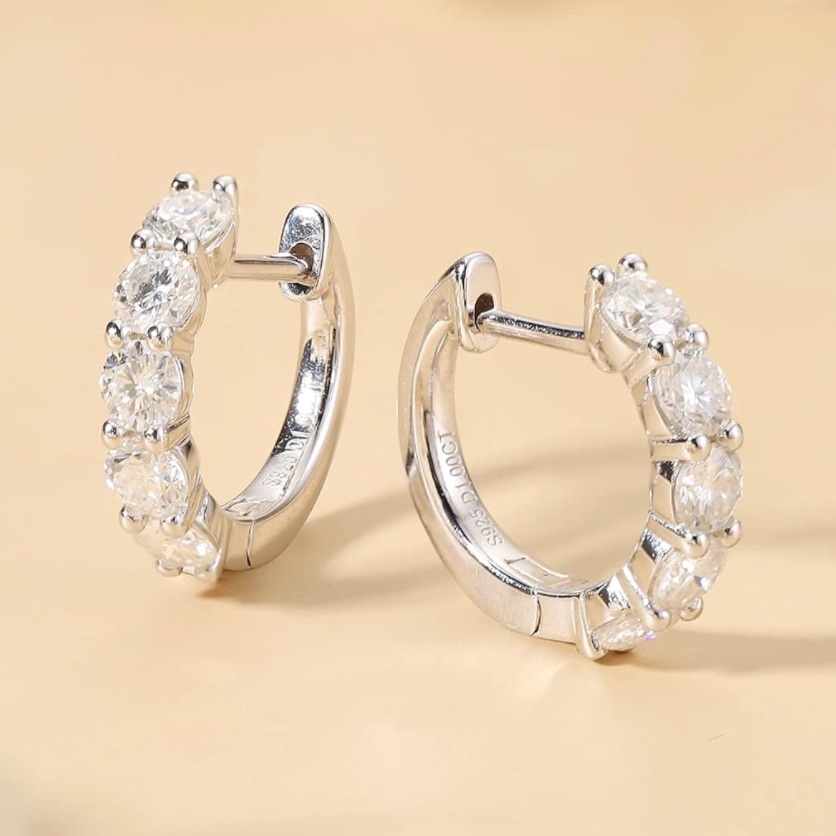 Certified 2 Carat Diamond Hoop Earrings ~ Dainty 18k White Gold Moissanite Hoops